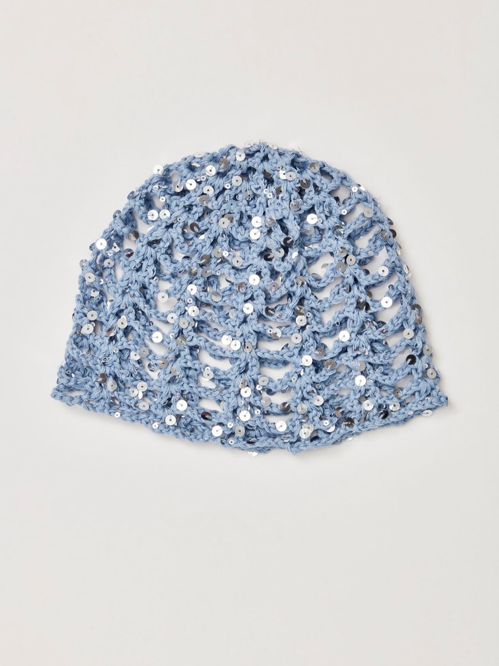 Free People Mika Light Blue Sequin disco Crochet skull cap